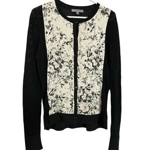 Classiques Entier Black White Silk Blend Button Cardigan Sweater Womens M